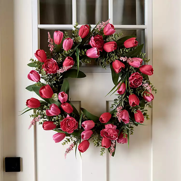 New! Pink Tulips and Ranunculus Mix Wreath | Kirklands
