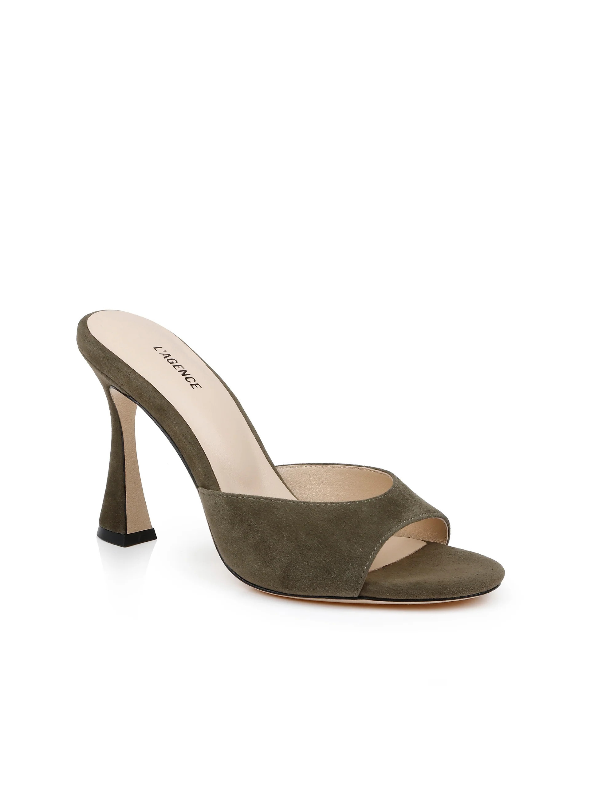 Avery Suede Open-Toe Mule in Olive Suede | L'AGENCE | L'Agence