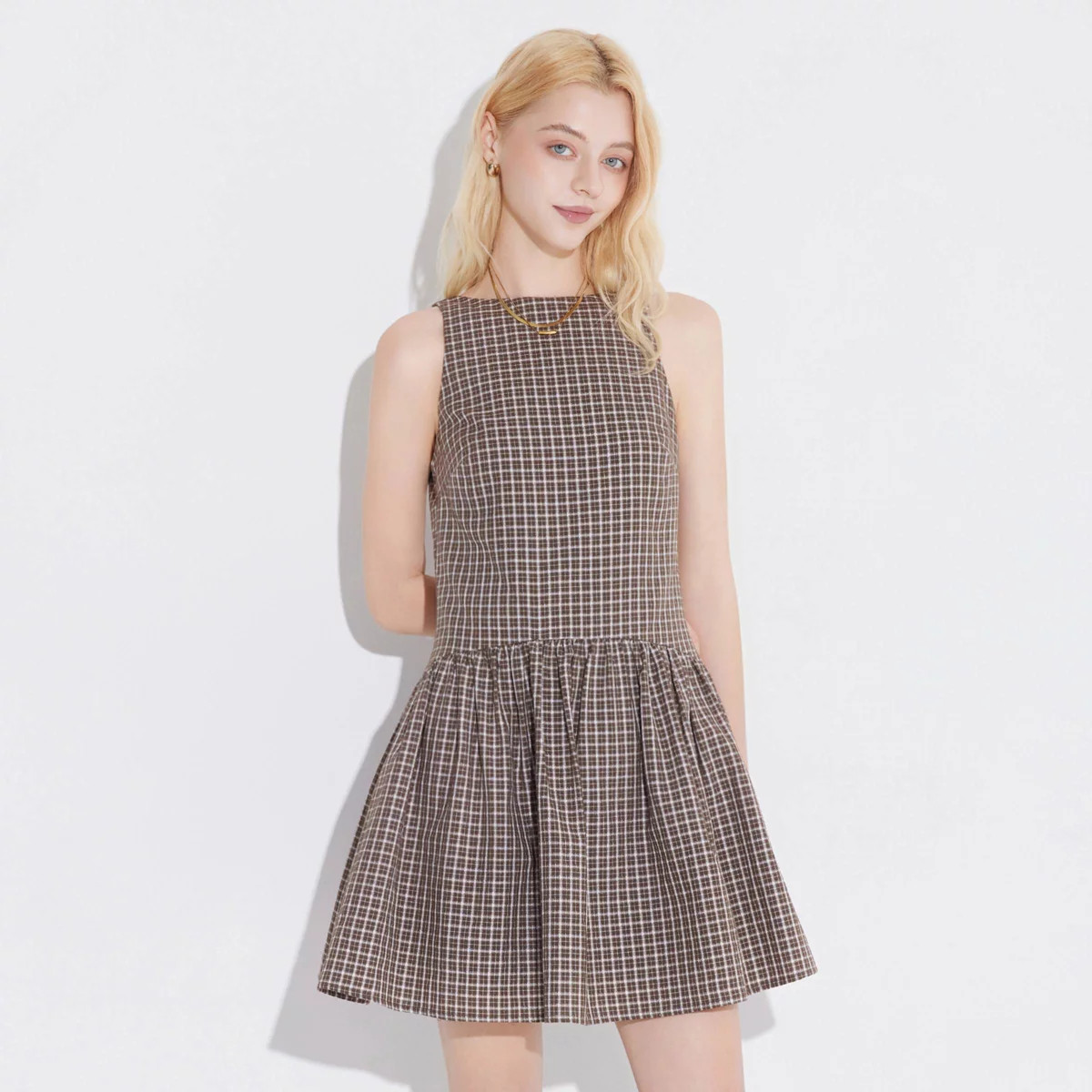 Women's Fitted Waist Ruffle Mini Dress - Wild Fable™ Brown Check XL | Target