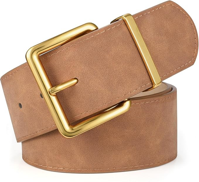 XZQTIVE Women Wide Chunky Belt for Dresses Fashion Thick Suede Belt with Gold Buckle | Amazon (US)
