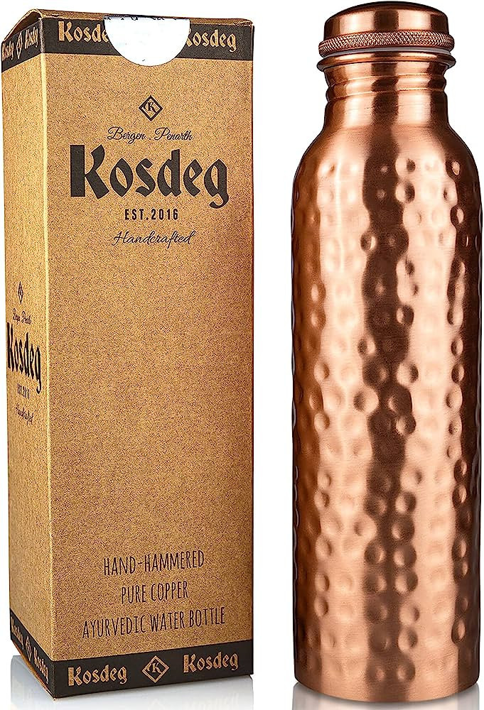 Kosdeg Copper Water Bottle - 34 Oz Extra Large - A Hammered Ayurvedic Pure Copper Vessel For Drin... | Amazon (US)