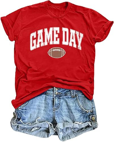 YI XIANG RAN Football Shirts for Women Game Day Tshirt Sunday Football Graphic Tee Top Funday Shirt Blouse(Red3, XX-Large) | Amazon (US)