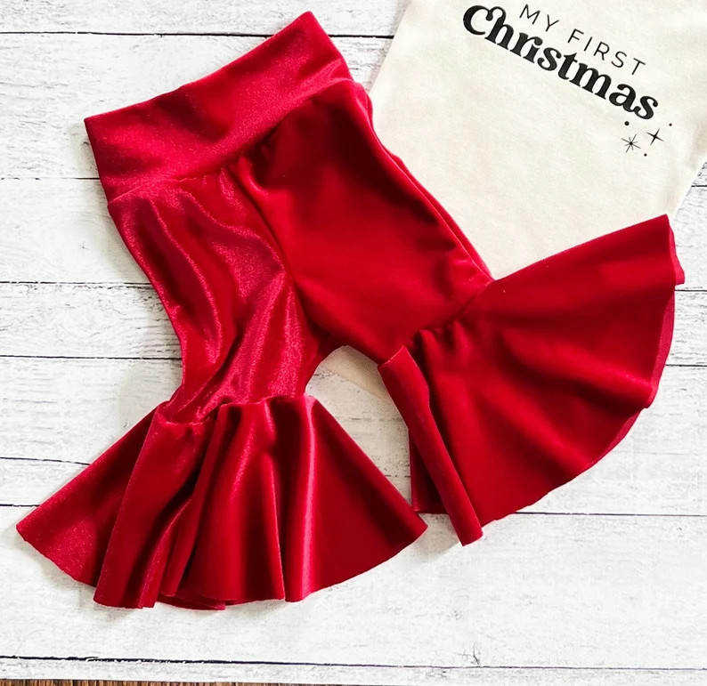 Baby Girl First Christmas Outfit, Newborn Christmas Outfit, Velvet Flare Bell Bottoms, Niece Aunt... | Etsy (US)