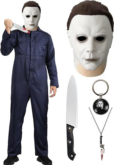 CANDY HOUSE Michael Myers Costume with Mask Knife Keychain Necklace,Michael Myers Jumpsuit Hallow... | Amazon (US)