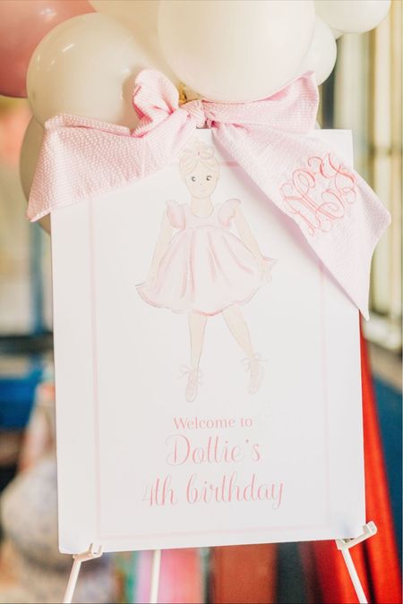 Ballerina birthday party sign. This was the cutest sign, we also used the same Etsy shop to purchase her party favors with the hair scrunchie.  
I love this monogram sash, I used it for everything from her newborn swaddle, to her Easter basket, to baptisms to birthdays! I truly find uses for it all year long ! 

Ballet  birthday party
Ballerina birthday party 


#LTKParties #LTKFindsUnder100 #LTKKids