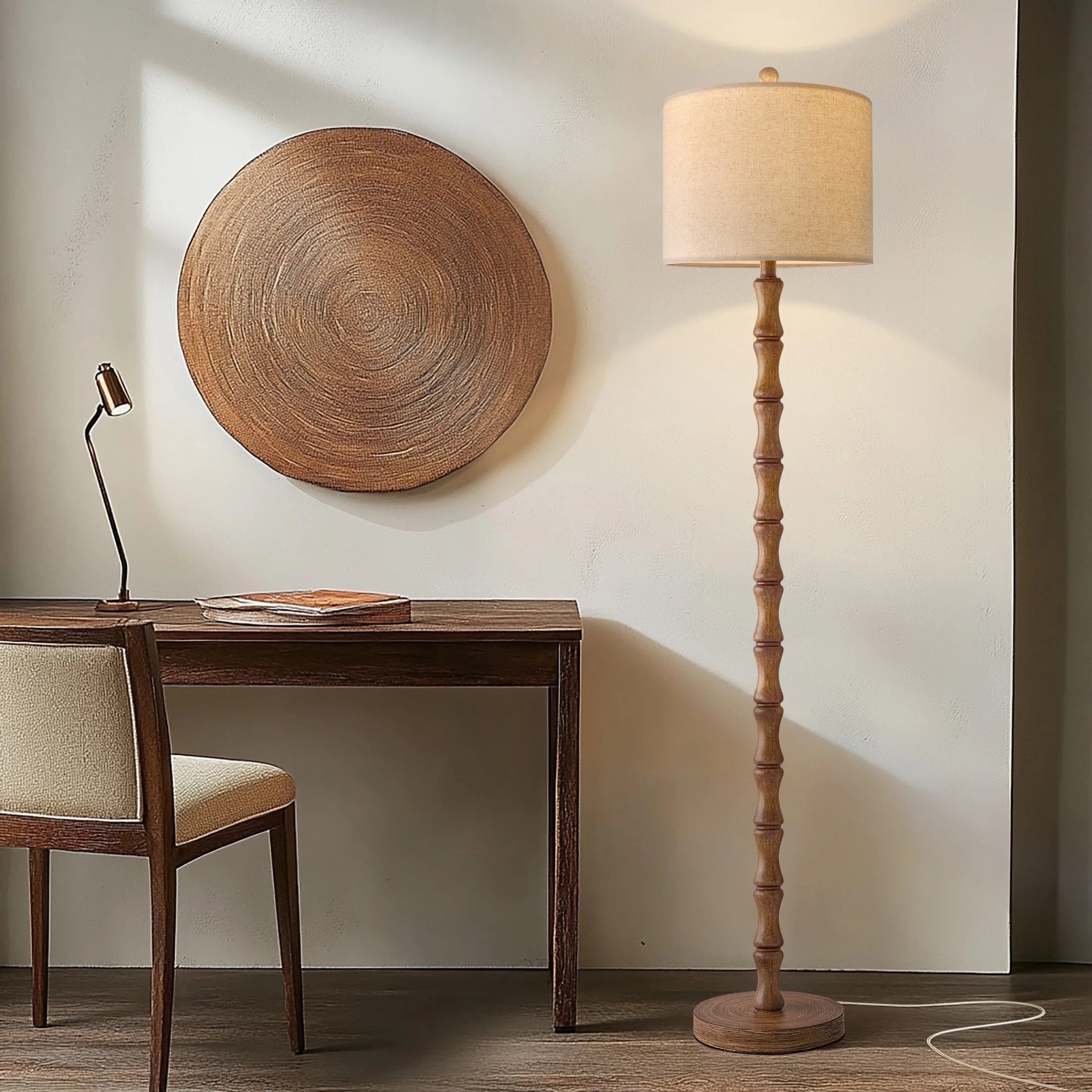 Oneach 62" Farmhouse Floor Lamp for Living Room,Wood Grain Brown Standing Lamp for Bedroom Retro | Walmart (US)