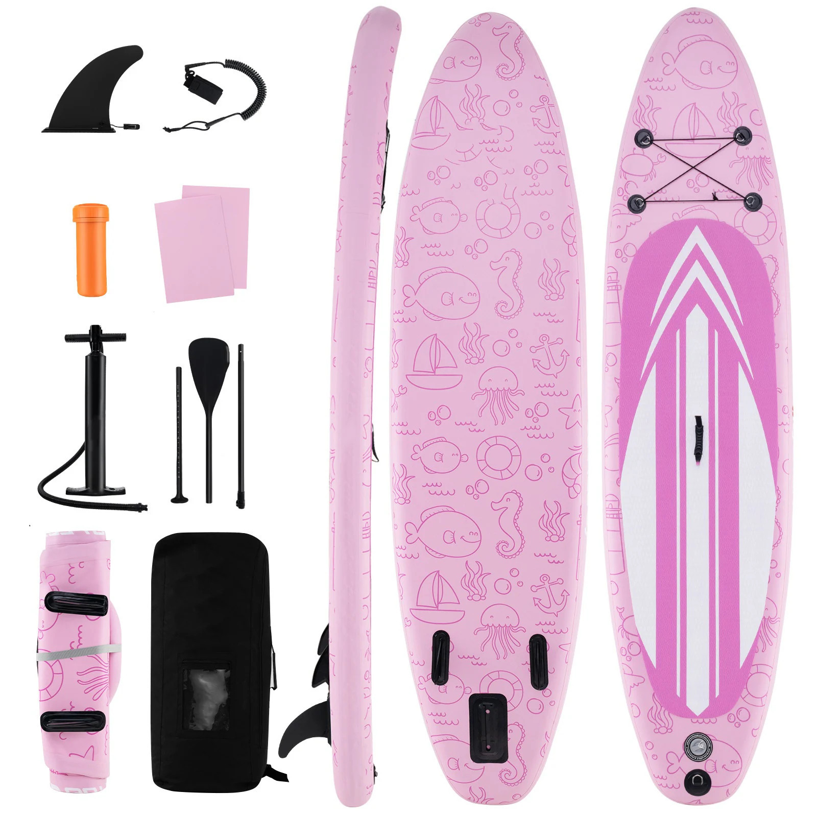 Slickblue 11-Ft Inflatable Stand Up Paddle Board (3 Fins Adjustable Paddle Backpack) – For Lakes Rivers and Coastal Waters- Pink and White | Lowe's