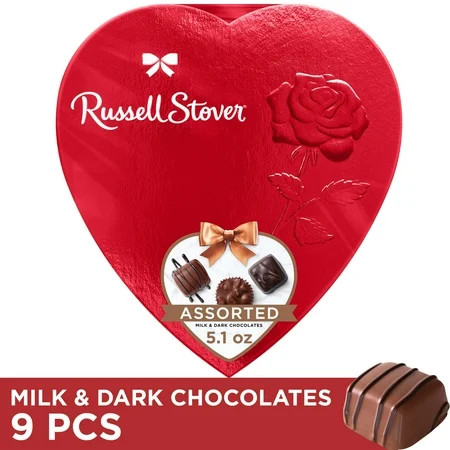Russell Stover Valentine's Day Red Foil Heart Assorted Milk & Dark Chocolate Candy Gift Box, 5.1 oz. | Walmart (US)