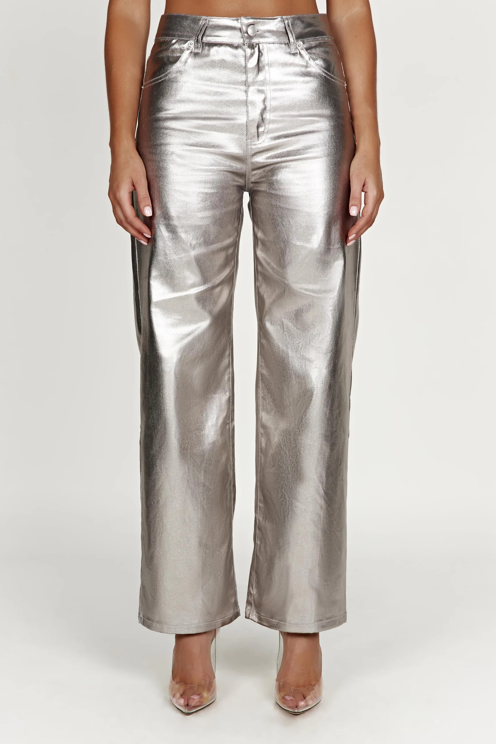 Minnie Metallic Straight Jean - Silver | MESHKI US