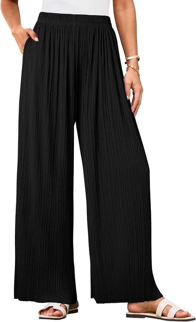 GRACE KARIN Women Wide Leg Pants Pleated Work Dress Pants Elastic Waisted Pull on Business Casual... | Amazon (US)