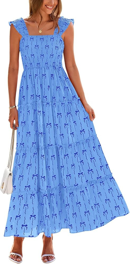 PRETTYGARDEN Women's 2025 Floral Maxi Sundress Smocked Tank Dress Sleeveless Ruffle Summer Tiered... | Amazon (US)