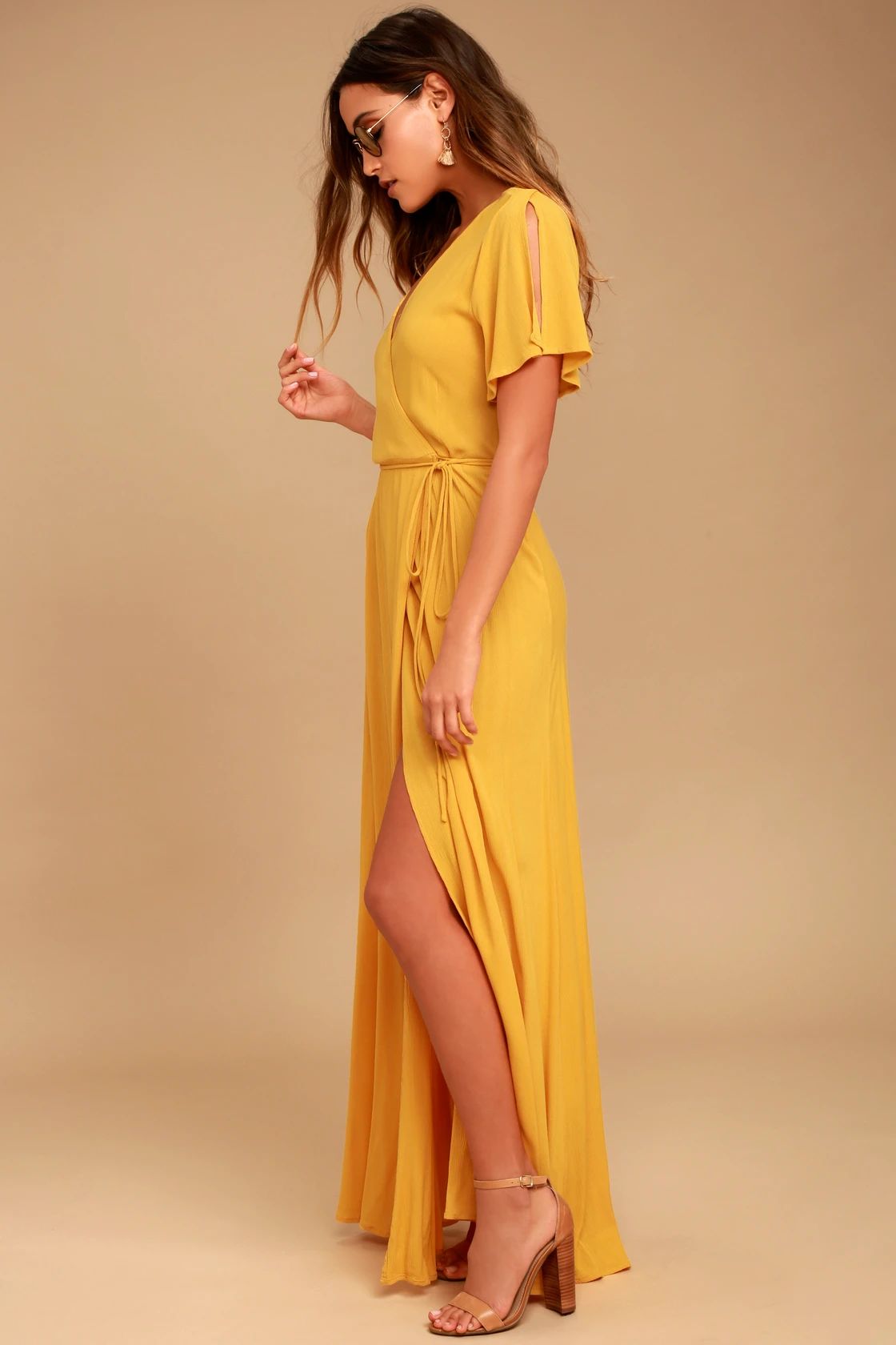 Much Obliged Golden Yellow Wrap Maxi Dress | Lulus