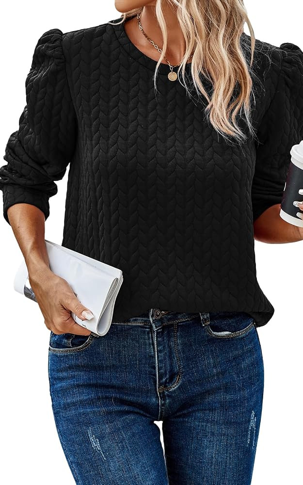 PRETTYGARDEN Women's Puff Sleeve Sweatshirts 2024 Fall Fashion Casual Crewneck Solid Twist Textur... | Amazon (US)