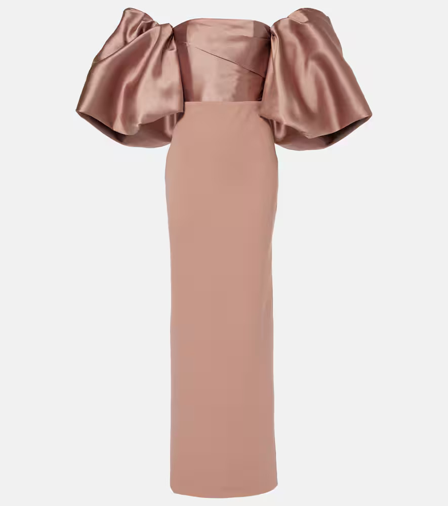 Solace London Floris satin-trimmed off-shoulder gown | Mytheresa (US/CA)