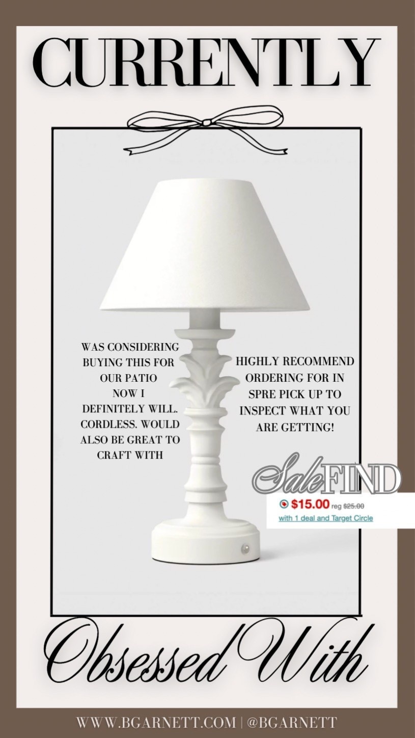 Target sale find! Cordless lamp! Would be a really unique bistro lamp for your patio or porch 

Home decor | sale find | porch decor | patio decor | cordless lamp 

#LTKSaleAlert #LTKHome #LTKdayinmylife