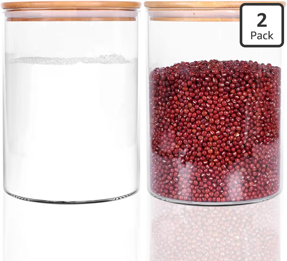 Set of 2 Large Glass Food Storage jar, 100 FL OZ (3000ml) Glass Flour Canister with Airtight Bamb... | Amazon (US)