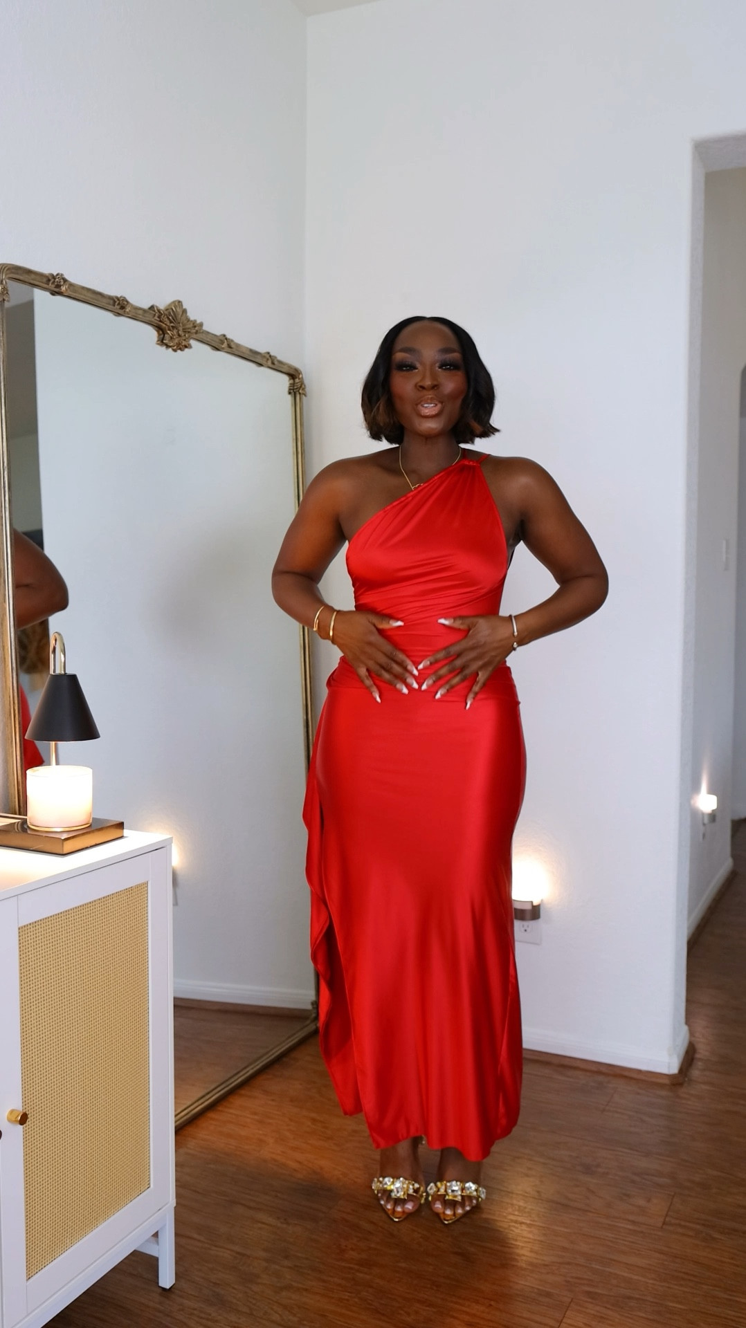 Ooooweeeee! Isn’t she cute? Love this red satin dress so much I just had to show you. This would be a cute date night, Valentine’s Day outfit. #RedDress #DateNight 

#LTKBeauty #LTKStyleTip