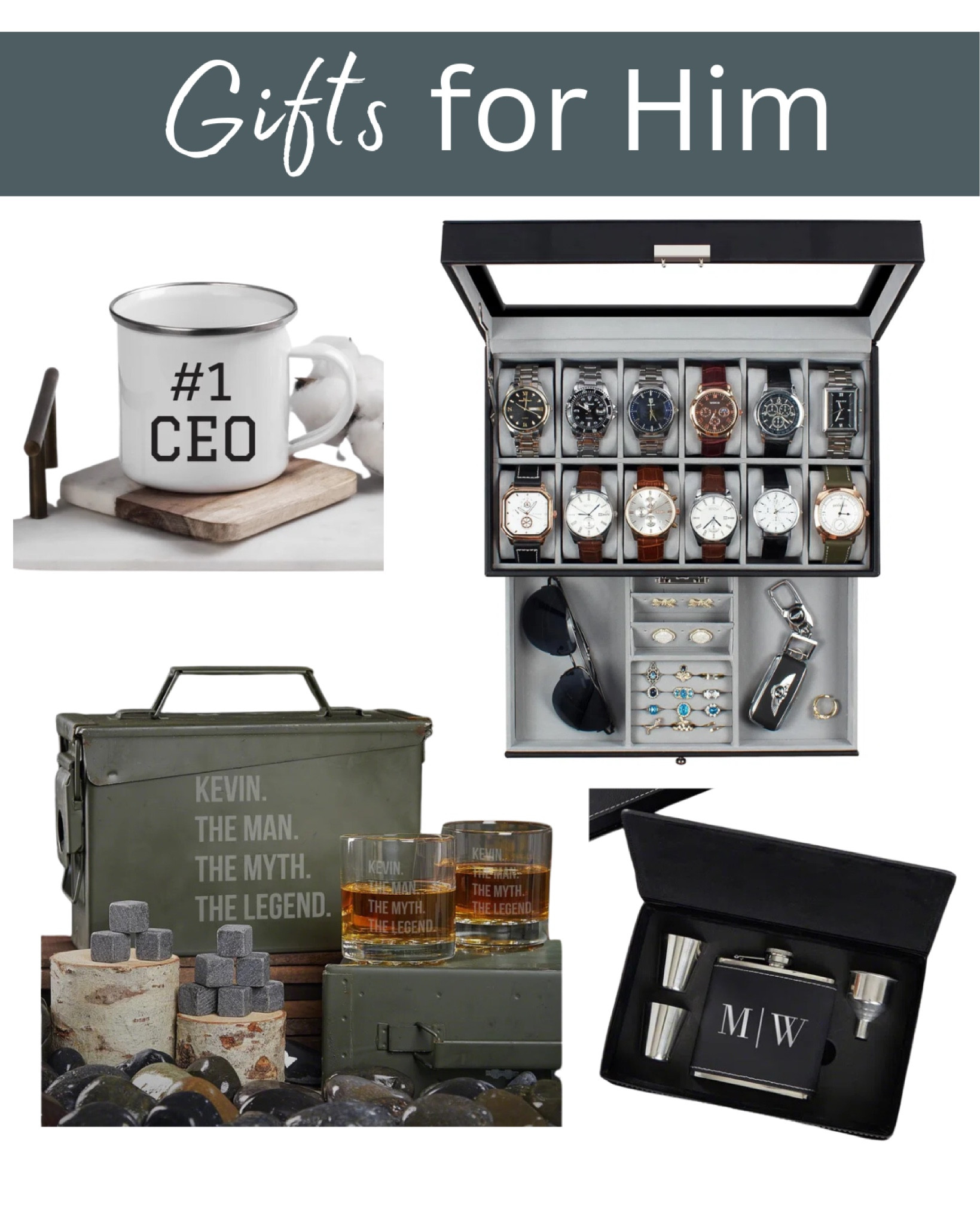 Gifts for him. CEO mug, watch box, amp can whiskey rocks, personalized flask 

#LTKGiftGuide #LTKFindsUnder100 #LTKHoliday