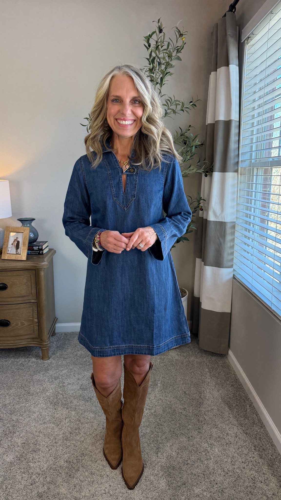 Every closet needs a cute denim dress. Wearing XS 

#LTKSaleAlert #LTKOver40 #LTKootd