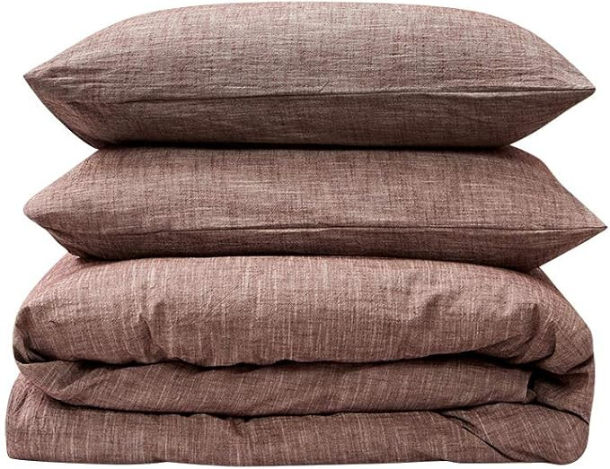 BFS HOME Stonewashed Cotton/Linen Duvet Cover Set (Chocolate, California King) | Amazon (US)