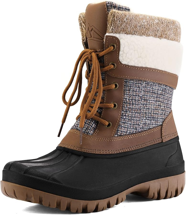 mysoft Women's Winter Snow Boots Waterproof Insulated Mid-Calf Booties, Fur-lined Lace Up Shoes f... | Amazon (US)