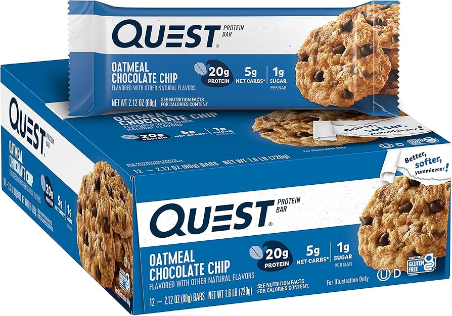 Quest Nutrition Oatmeal Chocolate Chip Protein Bar, High Protein, Low Carb, Gluten Free, Keto Fri... | Amazon (US)