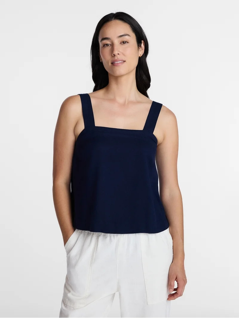 Time and Tru Women's Linen Blend Square Neck Tank Top, Sizes XS-XXXL | Walmart (US)