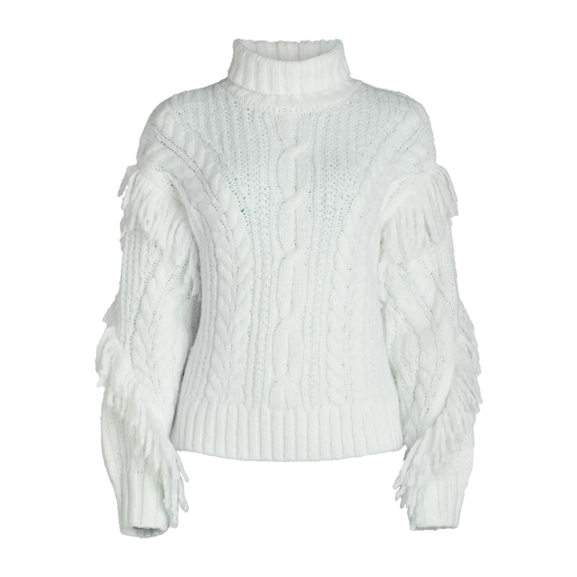 Scoop Women’s and Women's Plus Cable Knit Turtleneck Sweater with Fringe, Midweight, Sizes XS-4... | Walmart (US)