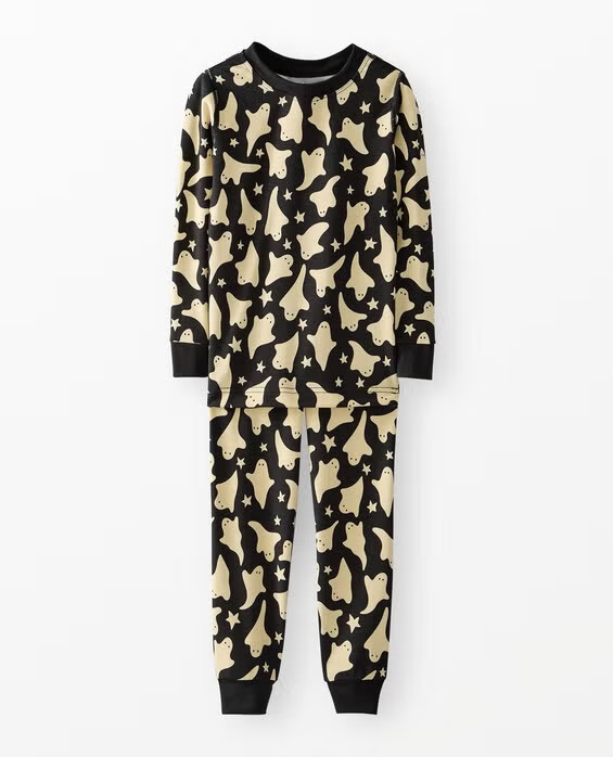 Girls' & Boys' Ghosts On Black Kids Halloween HannaSoft™ Stretch Long John Pajama Set - Size Little Kids 6-7 by Hanna Andersson | Hanna Andersson