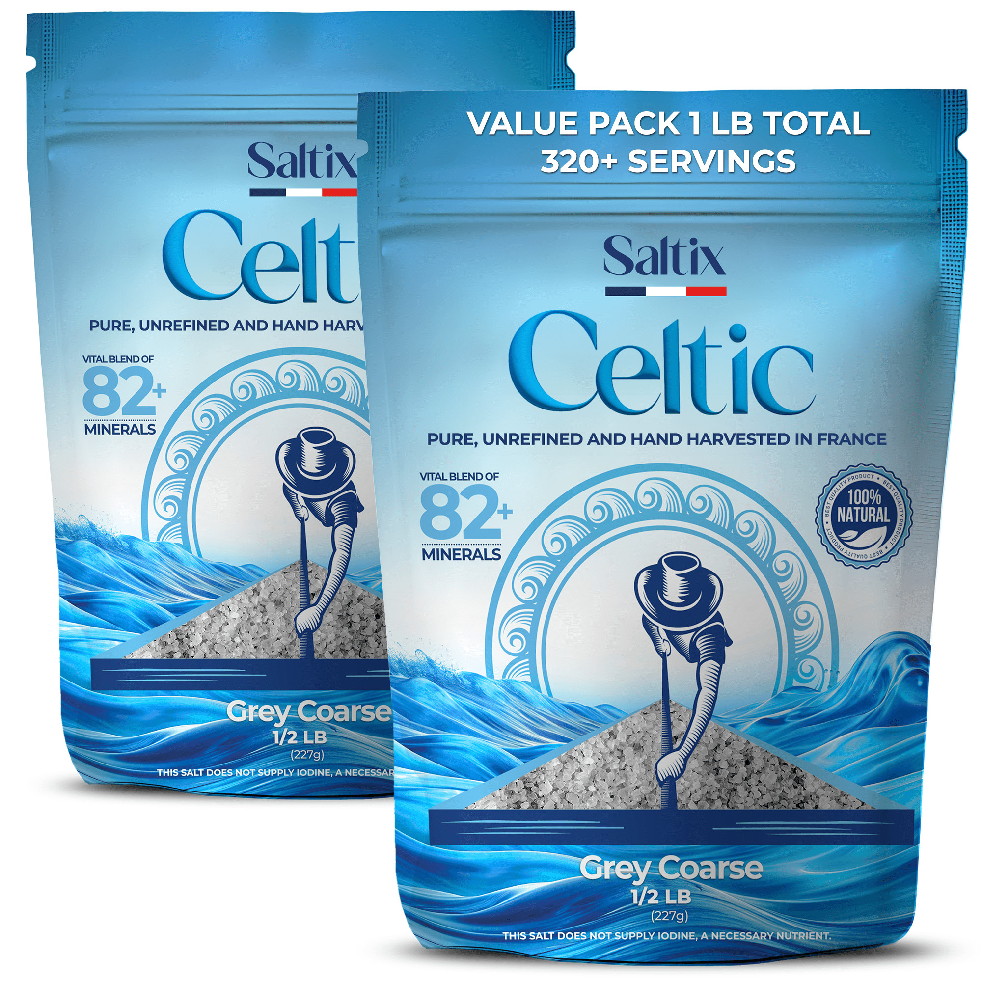 Saltix Grey Sea Salt Grey Coarse 1lb Harvested in France | 100% Natural, Organic and Unrefined | Rich in 82+ Minerals, Resealable bag (1/2lb 2 Pack) - Walmart.com | Walmart (US)