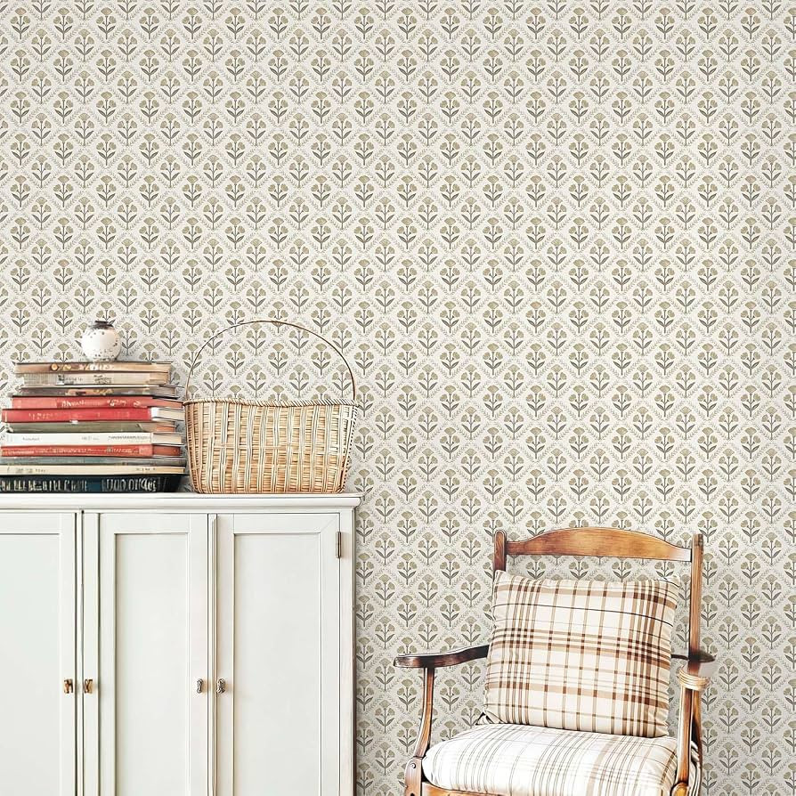 Dimoon 17.3''x197'' Peel and Stick Wallpaper Floral Beige Boho Neutral Cute Contact Paper Vintage... | Amazon (US)
