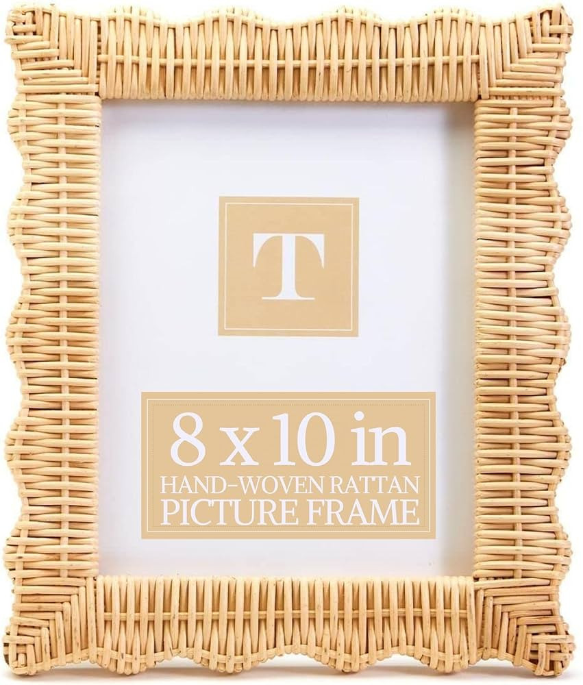 Two's Company Scalloped Wicker Weave Rattan Photo Frame 8x10 - Hand Woven Rustic Farmhouse Coasta... | Amazon (US)