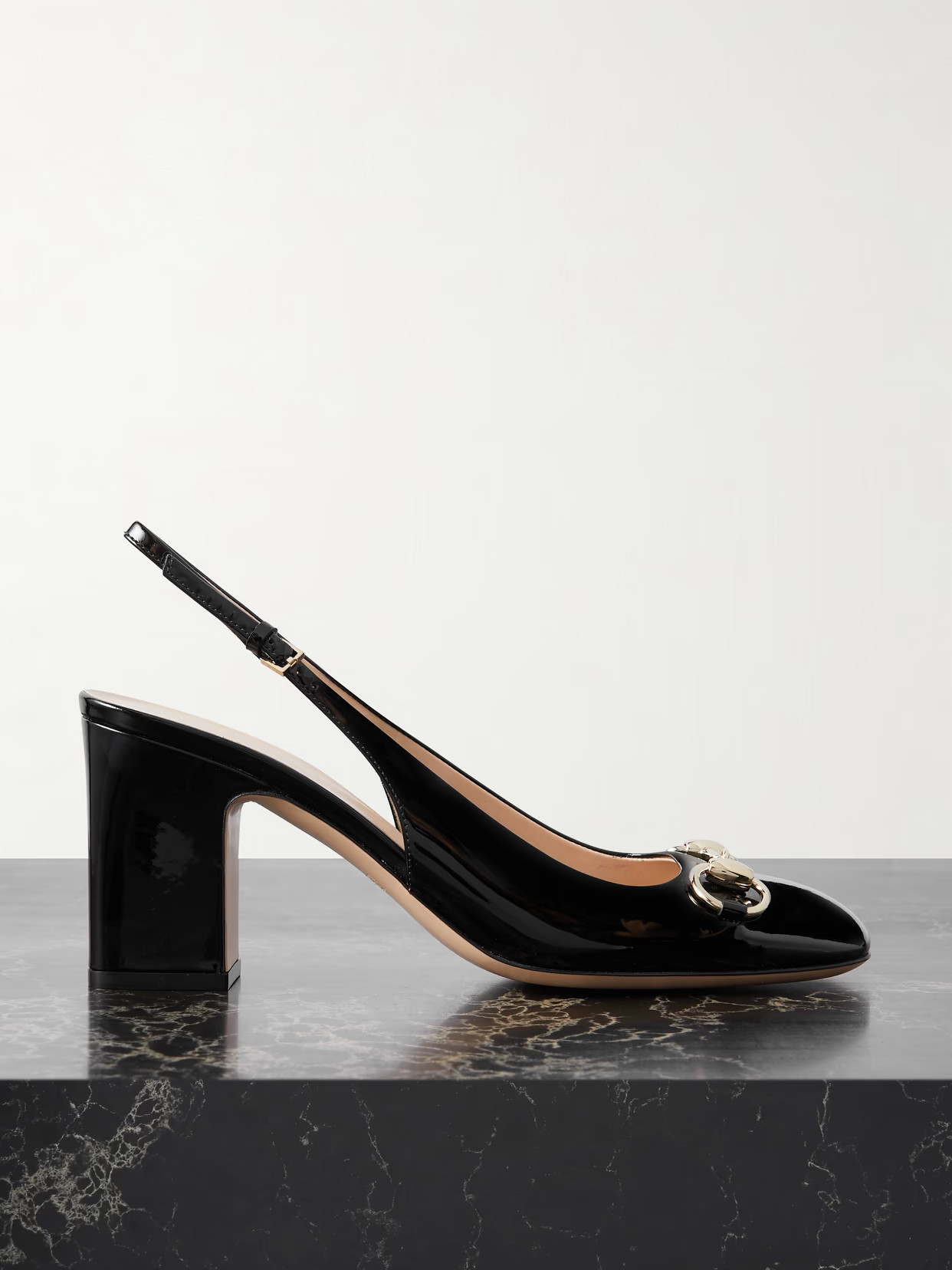 Gucci - Lady Horsebit-embellished Patent-leather Slingback Pumps - Black | NET-A-PORTER (US)