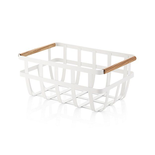 Yamazaki Tosca White Dual-Handle Storage Basket | Crate and Barrel | Crate & Barrel