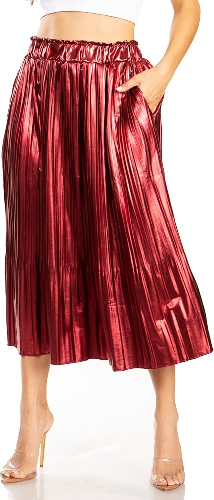Pleated Midi Skirts for Women with Pockets, Elastic High Waisted Skirt Reg & Plus Size Womens Sum... | Amazon (US)