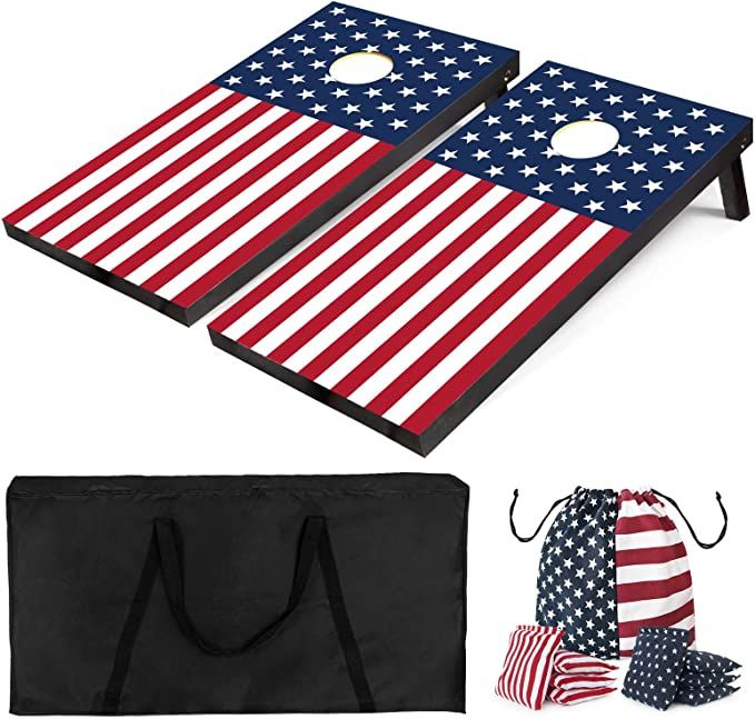 PetGirl 4'x 2' Stars & Stripes Flag Wood Cornhole Set - Includes 2 Regulation Size Cornhole Board... | Amazon (US)