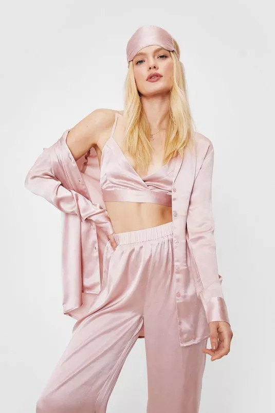Satin 4 Pc Pajama Shirt and Pants Set | Nasty Gal (US)