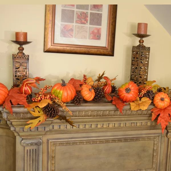 Deluxe Pumpkin Berry Fall Leaf Garland | Wayfair North America