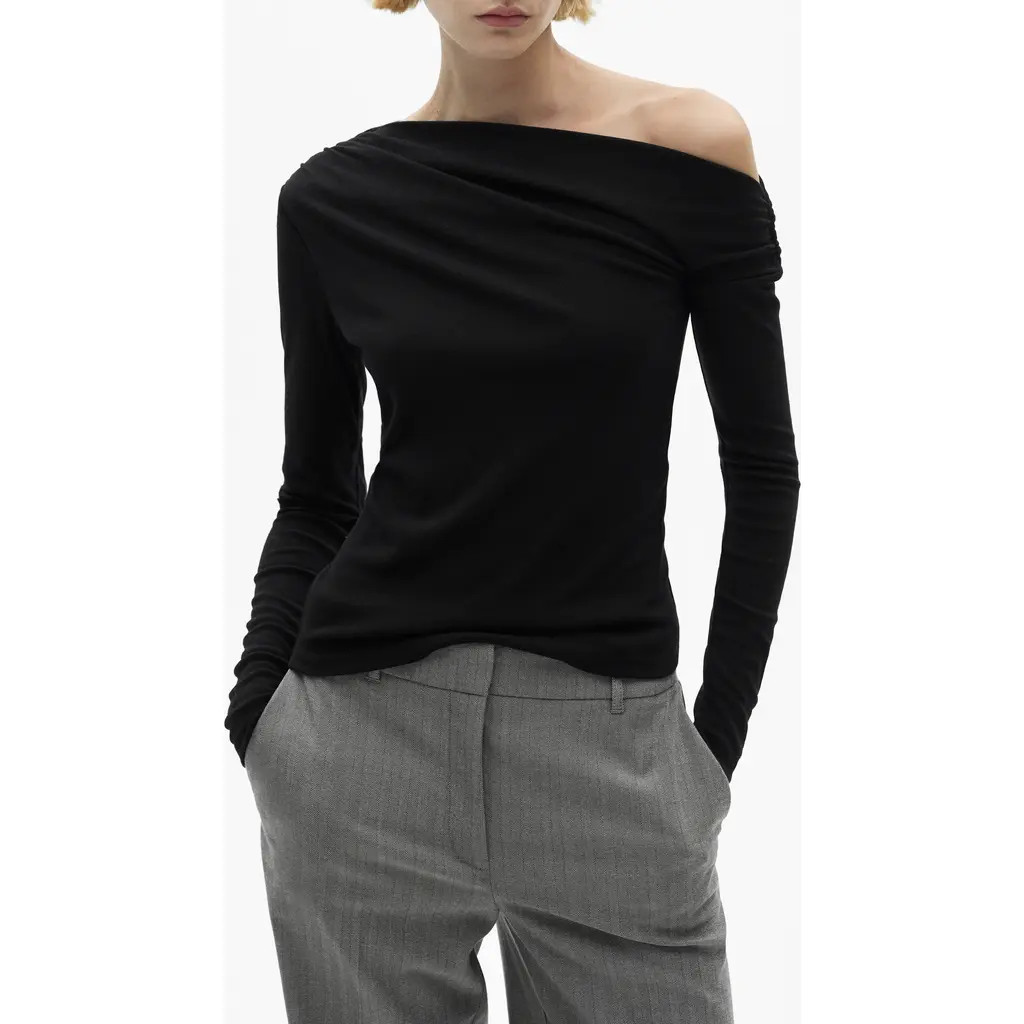 MANGO Dakota Asymmetric Cowl Neck Long Sleeve Top in Black at Nordstrom, Size X-Small | Nordstrom
