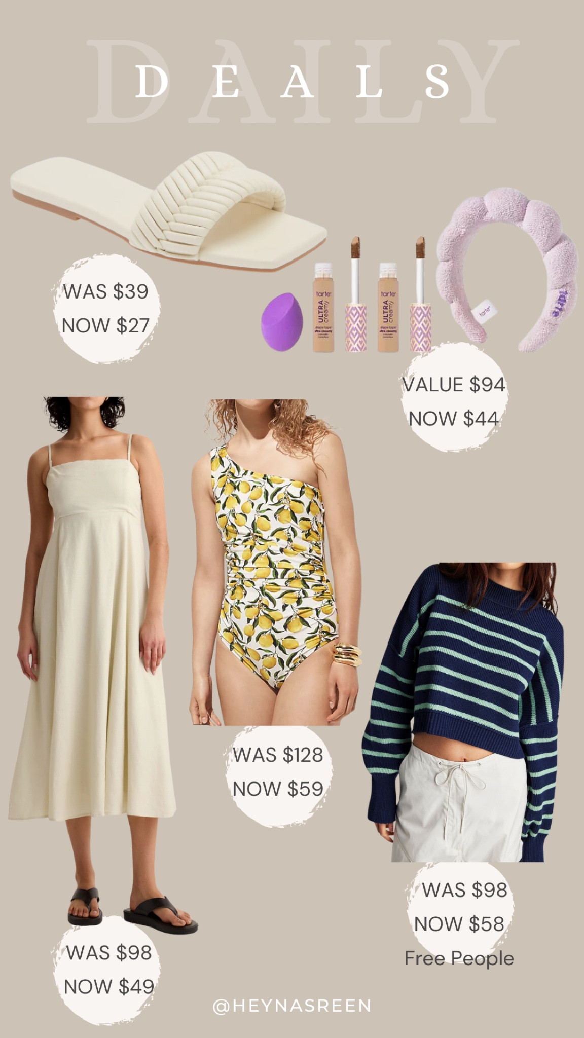 Daily deals on Open Edit sandals, Tarte shape tape (shade: medium) duo & headband set, Gap dress, J.Crew swimsuit, Free People sweater 

#LTKSaleAlert