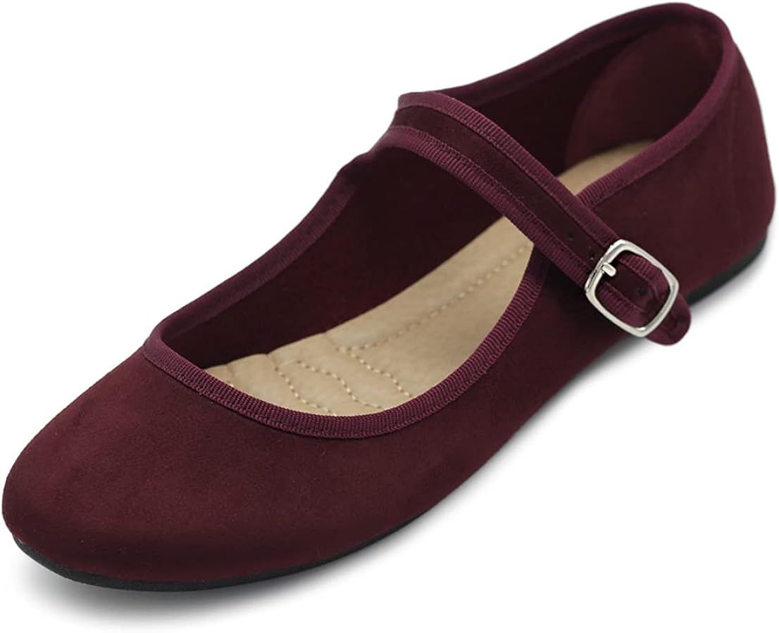 Ollio Women's Shoes Faux Suede Casual Mary Jane Light Ballet Flats | Amazon (US)