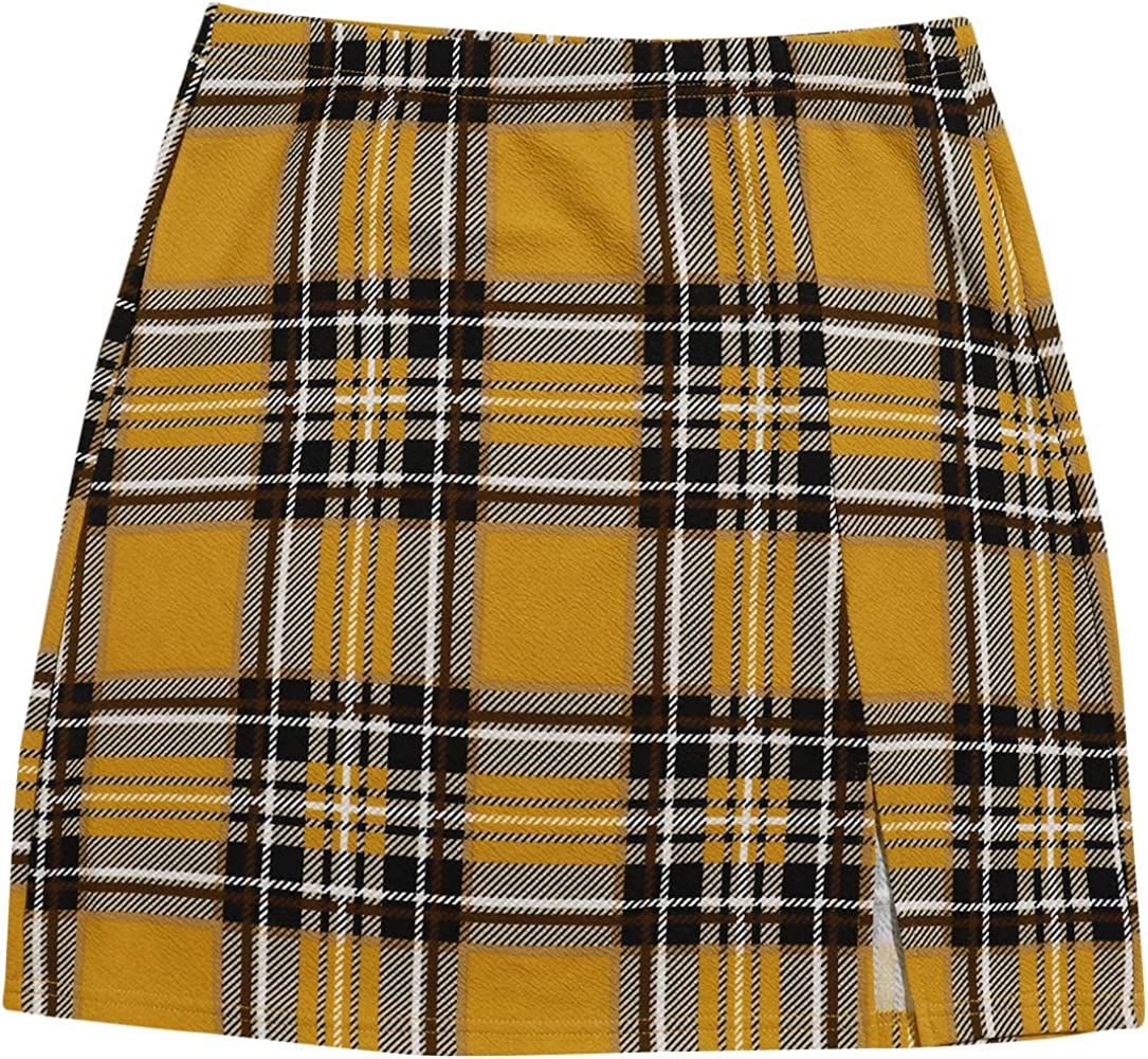 SheIn Women's Plus Split Hem Tartan Plaid Above Knee Bodycon Skinny Mini Skirt | Amazon (US)