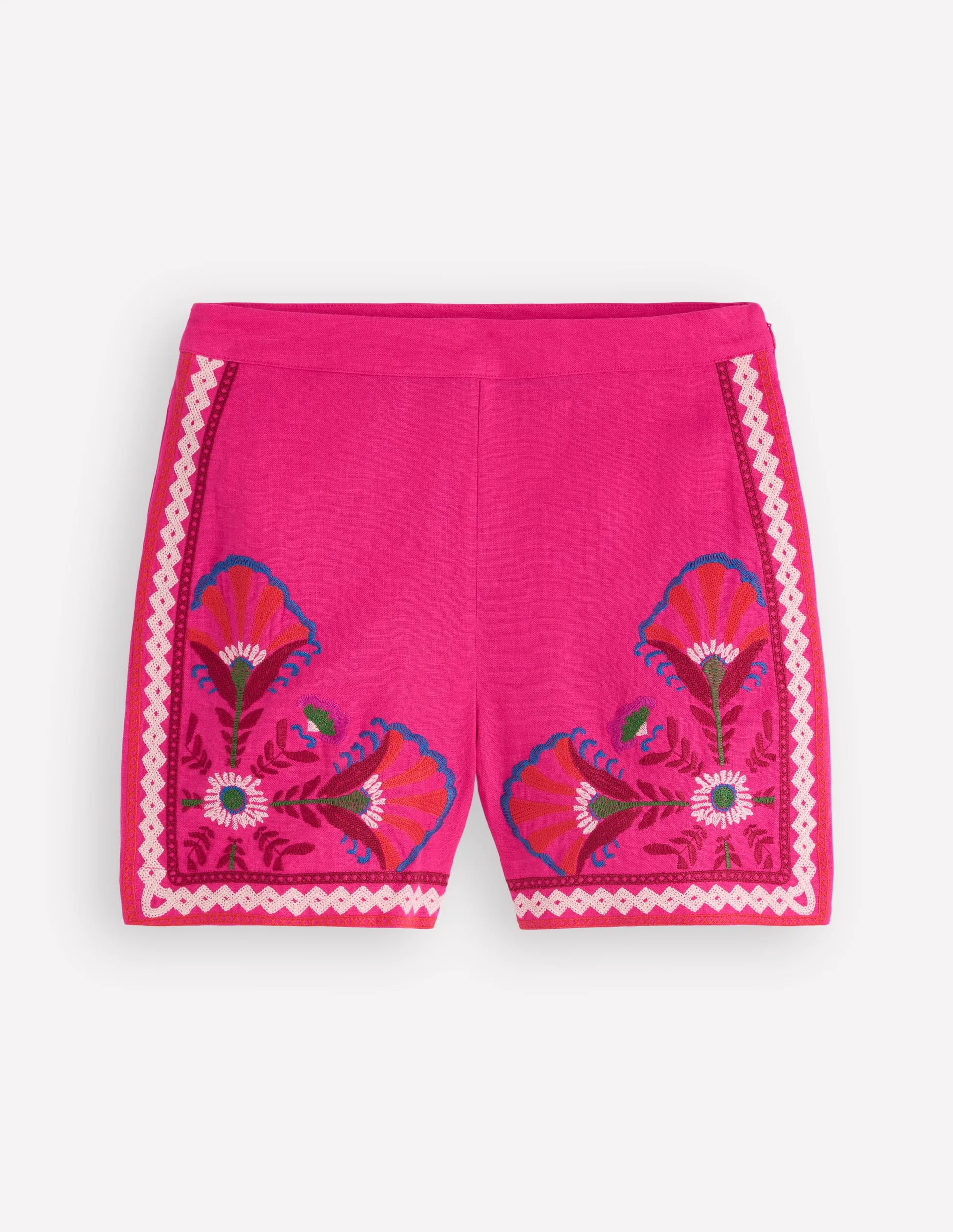 Embroidered Linen Shorts-Pink Peony, Embroidered | Boden (US)