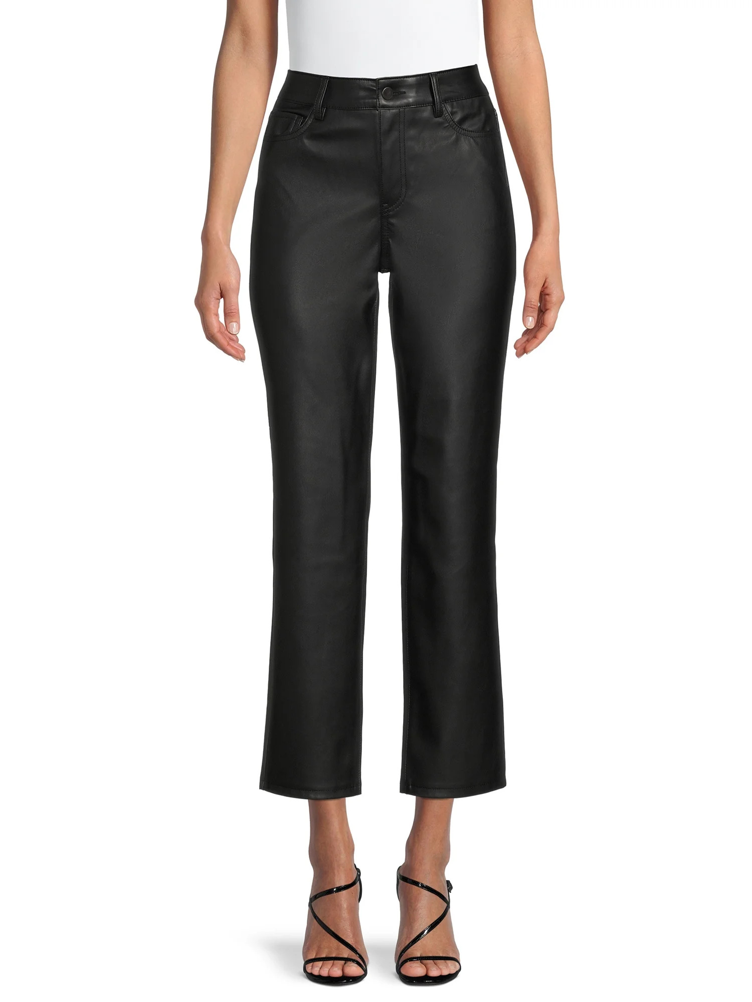 Time and Tru Women's High Rise Straight Faux Leather Pants - Walmart.com | Walmart (US)