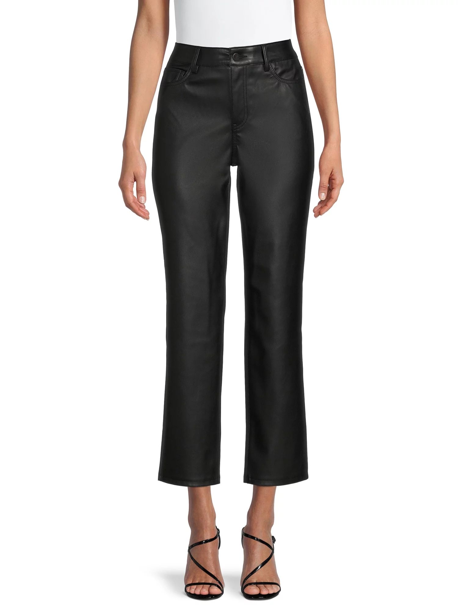 Time and Tru Women's High Rise Straight Faux Leather Pants - Walmart.com | Walmart (US)