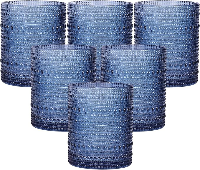 Moretoes Cocktail Glasses 10 Oz Hobnail Drinking Glasses Set of 6, Vintage Glassware, Textured Gl... | Amazon (US)
