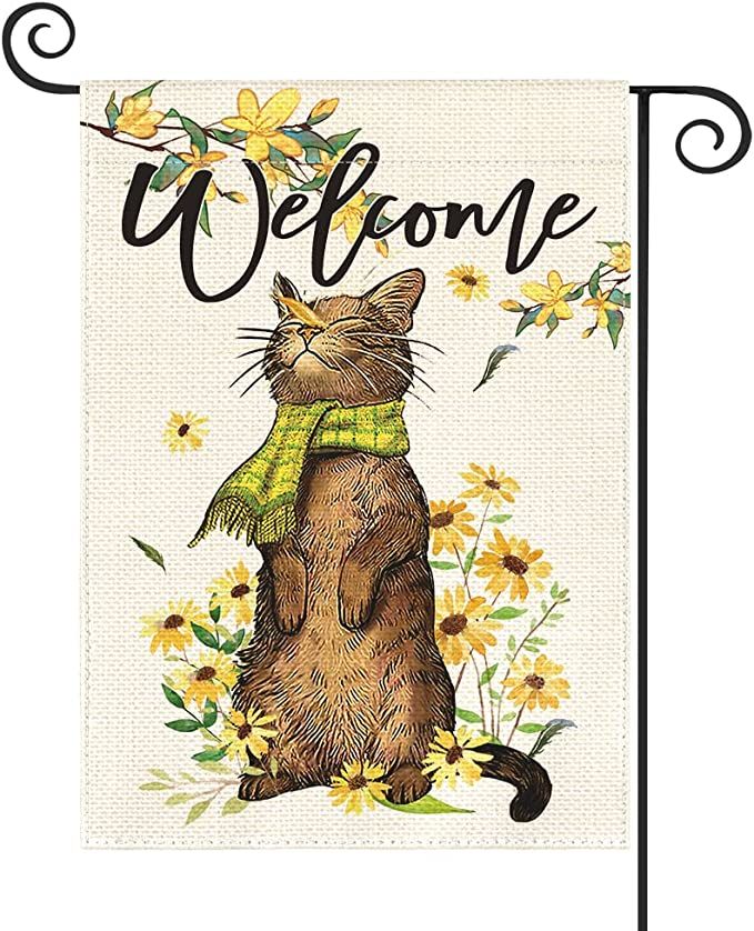 AVOIN colorlife Spring Flower Cat Garden Flag 12x18 Inch Double Sided Outside, Yellow Daisy Sunfl... | Amazon (US)