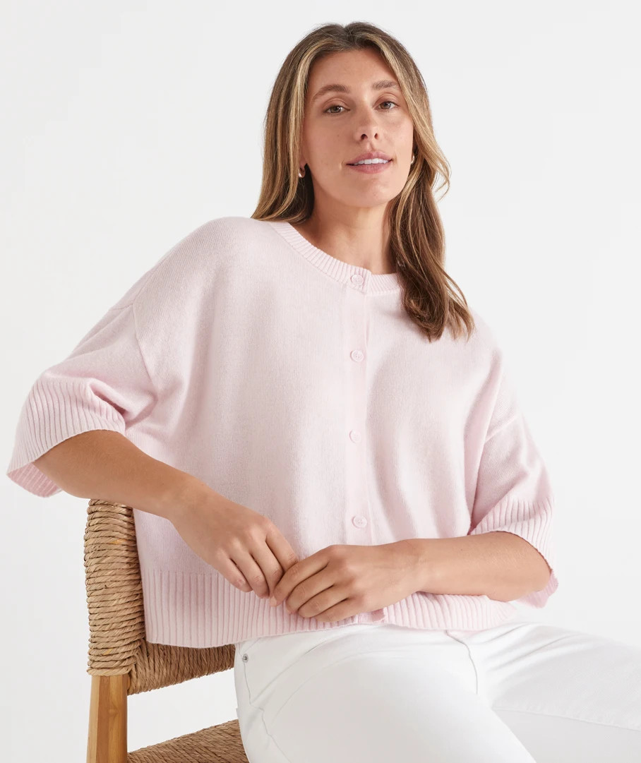 Knit Short Sleeve Relaxed Cardigan | Sussan