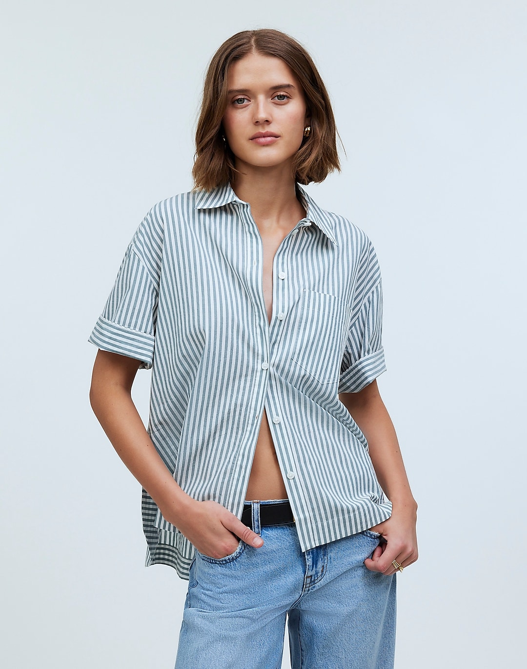 Oversized Boxy Button-Up Shirt in Stripe Signature Poplin | Madewell