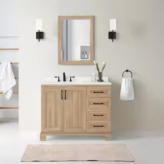 Sinita 42 in. W x 19 in. D 34.50 in. H Bath Vanity in Natural Oak with White Cultured Marble Top | The Home Depot